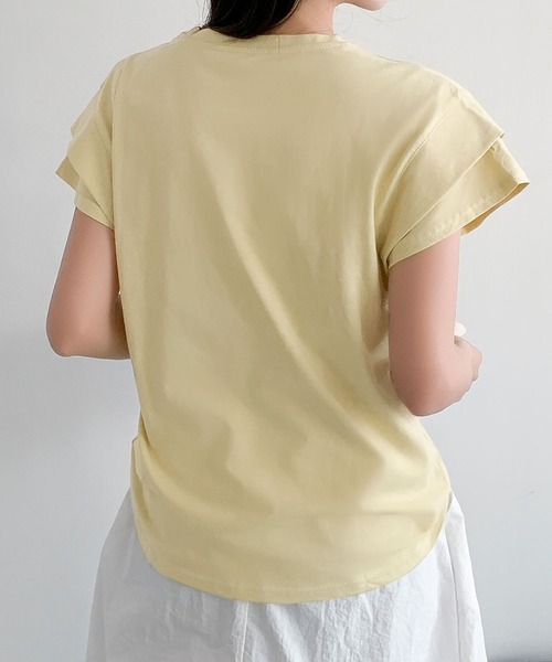 LOWO(ロワ)の「【綿100%使用】フレンチスリーブ無地Tシャツ(レイヤード・インナー対応)(Tシャツ/カットソー・レディース・イエロー/モカ/ブルー/グレー/ホワイト/ブラック・FREE)」の19枚目の写真