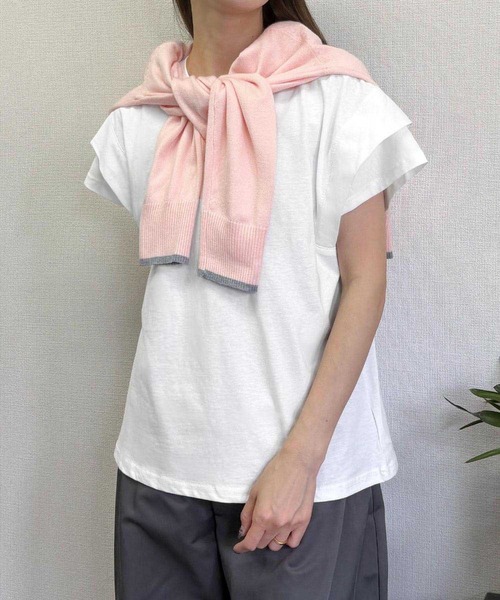 LOWO(ロワ)の「【綿100%使用】フレンチスリーブ無地Tシャツ(レイヤード・インナー対応)(Tシャツ/カットソー・レディース・イエロー/モカ/ブルー/グレー/ホワイト/ブラック・FREE)」の20枚目の写真