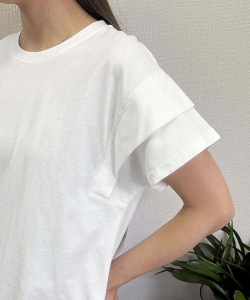 LOWO(ロワ)の「【綿100%使用】フレンチスリーブ無地Tシャツ(レイヤード・インナー対応)(Tシャツ/カットソー・レディース・イエロー/モカ/ブルー/グレー/ホワイト/ブラック・FREE)」の21枚目の写真