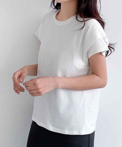LOWO(ロワ)の「【綿100%使用】フレンチスリーブ無地Tシャツ(レイヤード・インナー対応)(Tシャツ/カットソー・レディース・イエロー/モカ/ブルー/グレー/ホワイト/ブラック・FREE)」の22枚目の写真