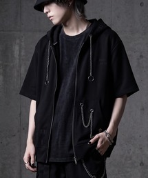 SCHWA（シュワ）の「【SCHWA/シュワ】ロゴ刺繍 半袖ジップパーカー（パーカー）」