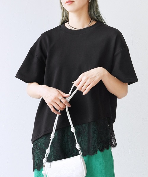 reca(レカ)の「裾レースアシメTシャツ(Tシャツ/カットソー・レディース・ブラック/オフホワイト・FREE)」の9枚目の写真