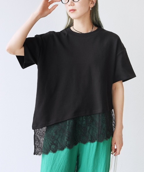 reca(レカ)の「裾レースアシメTシャツ(Tシャツ/カットソー・レディース・ブラック/オフホワイト・FREE)」の12枚目の写真
