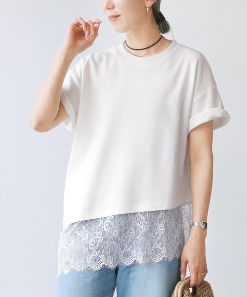 reca(レカ)の「裾レースアシメTシャツ(Tシャツ/カットソー・レディース・ブラック/オフホワイト・FREE)」の3枚目の写真