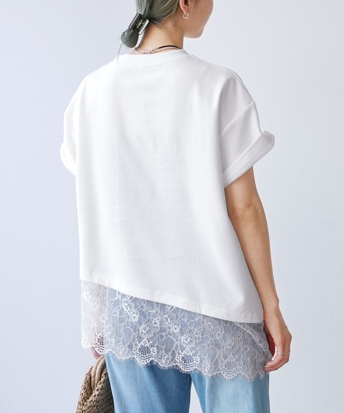 reca(レカ)の「裾レースアシメTシャツ(Tシャツ/カットソー・レディース・ブラック/オフホワイト・FREE)」の4枚目の写真