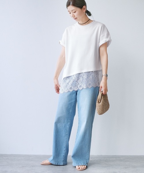 reca(レカ)の「裾レースアシメTシャツ(Tシャツ/カットソー・レディース・ブラック/オフホワイト・FREE)」の5枚目の写真