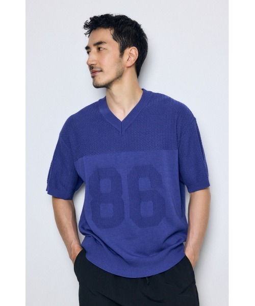 AZUL by moussy(アズールバイマウジー)の「ナンバリングニットトップス(ニット/セーター・メンズ・ブルー/ブラック/オフホワイト・LARGE/MEDIUM)」の15枚目の写真