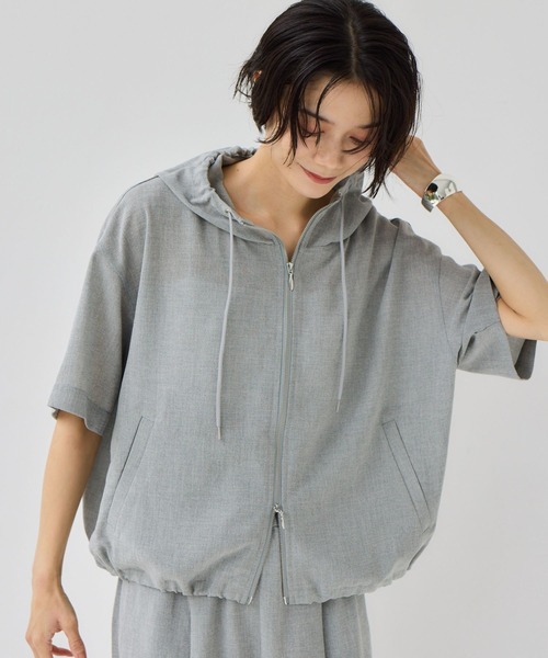 BARNYARDSTORM(バンヤードストーム)の「BARNYARDSTORM / ハーフスリーブフードブルゾン【JAPAN FABRIC】<セットアップ対応>(ブルゾン・レディース・ベージュ/グレー・FREE)」の1枚目の写真