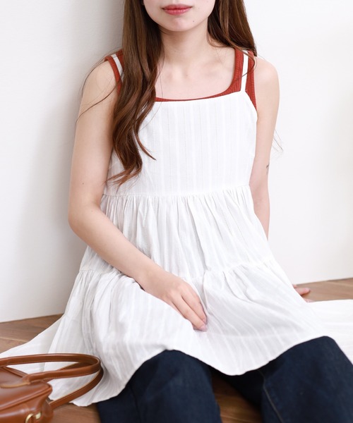atONE(アットワン)の「プリントジャガードティアードキャミチュニック(Tシャツ/カットソー・レディース・ホワイト系9/ブラック系その他6/ブラック/オフホワイト・F)」の16枚目の写真