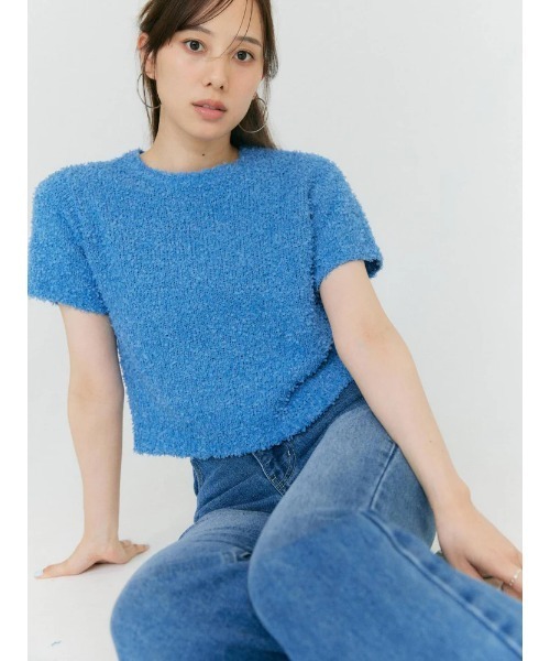BLUE×PALANG(ブルーパラン)の「MOJA SHORT KNIT(Tシャツ/カットソー・レディース・ネイビー/ブルー/バイオレット・FREE)」の1枚目の写真
