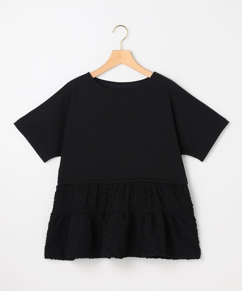 組曲 L(クミキョク オオキイサイズ)の「パフジャカードコンビジャージー ペプラムカットソー(Tシャツ/カットソー・レディース・ブラック系/ホワイト系/グレー系/グリーン系・5/6/7)」の22枚目の写真