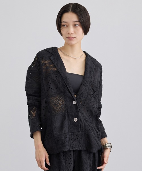 SALON adam et rope'（サロン アダム エ ロペ）の「【WEB限定】刺繍レースパッチワークシャツジャケット/ セットアップ対応（テーラードジャケット・レディース・ブラック/ホワイト・FREE）」の14枚目の写真