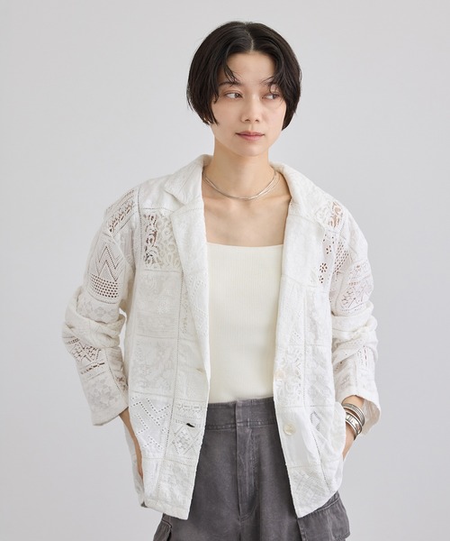 SALON adam et rope'（サロン アダム エ ロペ）の「【WEB限定】刺繍レースパッチワークシャツジャケット/ セットアップ対応（テーラードジャケット・レディース・ブラック/ホワイト・FREE）」の15枚目の写真