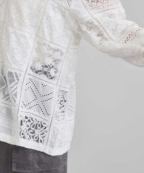 SALON adam et rope'（サロン アダム エ ロペ）の「【WEB限定】刺繍レースパッチワークシャツジャケット/ セットアップ対応（テーラードジャケット・レディース・ブラック/ホワイト・FREE）」の10枚目の写真