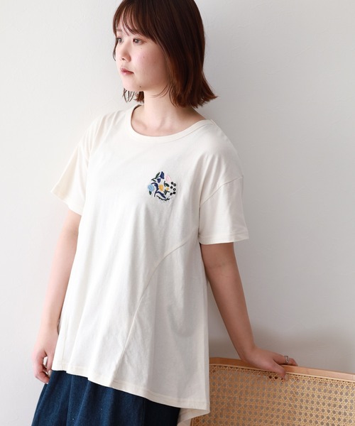 Emago（イマゴ）の「EMAGO 花刺繍ﾌﾚｱT 半袖（Tシャツ/カットソー・レディース・ブラック/ピンク/アイボリー・FREE）」の5枚目の写真