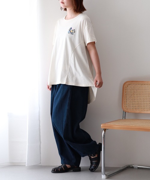 Emago（イマゴ）の「EMAGO 花刺繍ﾌﾚｱT 半袖（Tシャツ/カットソー・レディース・ブラック/ピンク/アイボリー・FREE）」の10枚目の写真