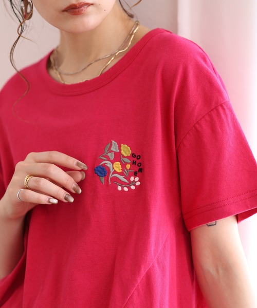 Emago（イマゴ）の「EMAGO 花刺繍ﾌﾚｱT 半袖（Tシャツ/カットソー・レディース・ブラック/ピンク/アイボリー・FREE）」の18枚目の写真