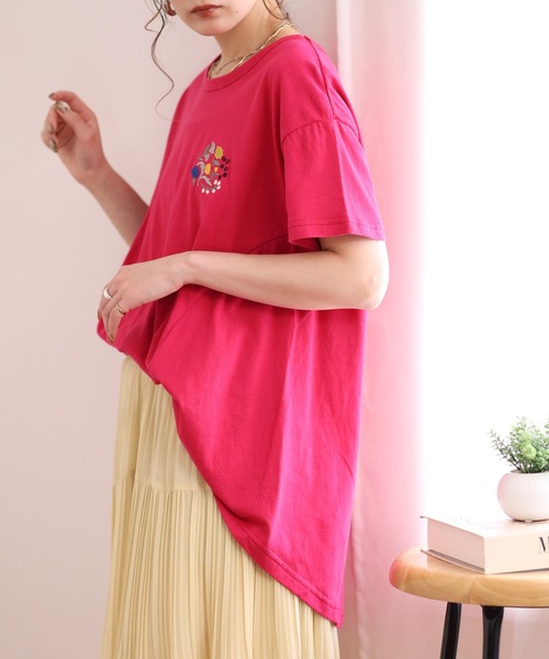 Emago（イマゴ）の「EMAGO 花刺繍ﾌﾚｱT 半袖（Tシャツ/カットソー・レディース・ブラック/ピンク/アイボリー・FREE）」の19枚目の写真