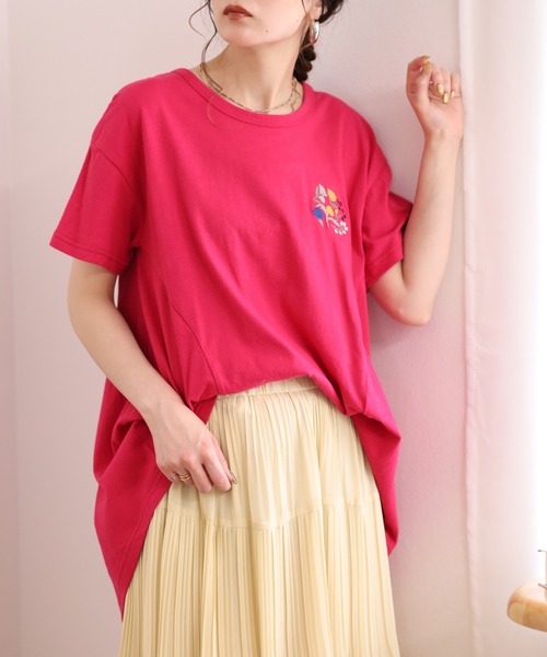 Emago（イマゴ）の「EMAGO 花刺繍ﾌﾚｱT 半袖（Tシャツ/カットソー・レディース・ブラック/ピンク/アイボリー・FREE）」の20枚目の写真