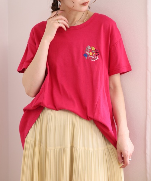 Emago（イマゴ）の「EMAGO 花刺繍ﾌﾚｱT 半袖（Tシャツ/カットソー・レディース・ブラック/ピンク/アイボリー・FREE）」の21枚目の写真