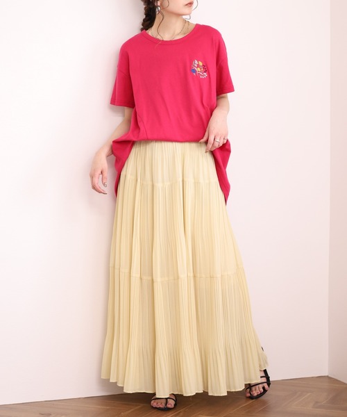 Emago（イマゴ）の「EMAGO 花刺繍ﾌﾚｱT 半袖（Tシャツ/カットソー・レディース・ブラック/ピンク/アイボリー・FREE）」の22枚目の写真