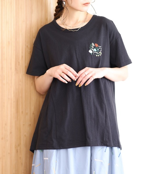 Emago（イマゴ）の「EMAGO 花刺繍ﾌﾚｱT 半袖（Tシャツ/カットソー・レディース・ブラック/ピンク/アイボリー・FREE）」の15枚目の写真