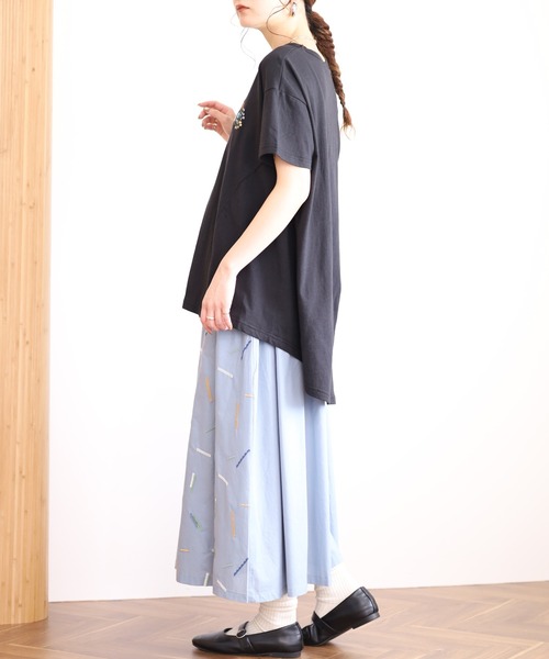 Emago（イマゴ）の「EMAGO 花刺繍ﾌﾚｱT 半袖（Tシャツ/カットソー・レディース・ブラック/ピンク/アイボリー・FREE）」の17枚目の写真