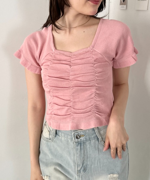 CLEA(クレア)の「半袖シャーリングフリルトップス(Tシャツ/カットソー・レディース・ホワイト/ピンク/ブラック/アイボリー・FREE)」の4枚目の写真