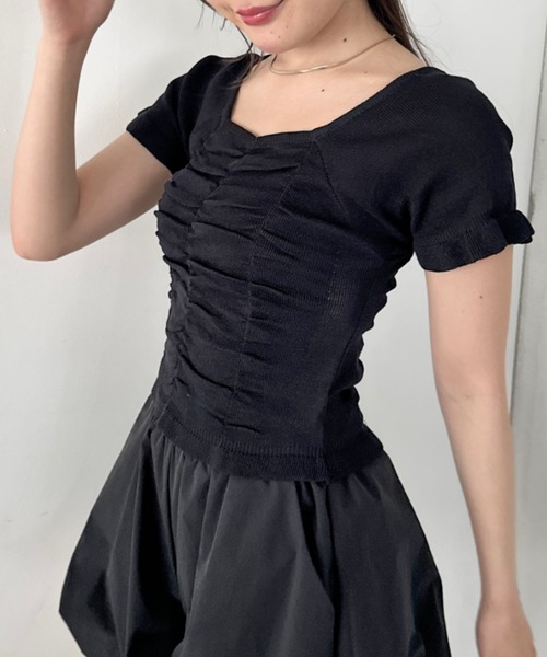 CLEA(クレア)の「半袖シャーリングフリルトップス(Tシャツ/カットソー・レディース・ホワイト/ピンク/ブラック/アイボリー・FREE)」の1枚目の写真