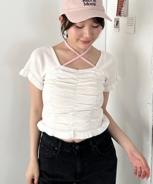 CLEA(クレア)の「半袖シャーリングフリルトップス(Tシャツ/カットソー・レディース・ホワイト/ピンク/ブラック/アイボリー・FREE)」の7枚目の写真