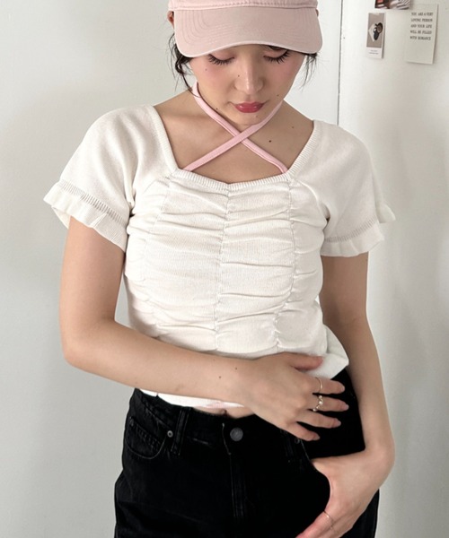 CLEA(クレア)の「半袖シャーリングフリルトップス(Tシャツ/カットソー・レディース・ホワイト/ピンク/ブラック/アイボリー・FREE)」の8枚目の写真