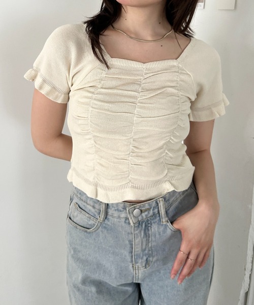 CLEA(クレア)の「半袖シャーリングフリルトップス(Tシャツ/カットソー・レディース・ホワイト/ピンク/ブラック/アイボリー・FREE)」の11枚目の写真