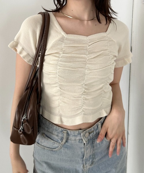 CLEA(クレア)の「半袖シャーリングフリルトップス(Tシャツ/カットソー・レディース・ホワイト/ピンク/ブラック/アイボリー・FREE)」の12枚目の写真
