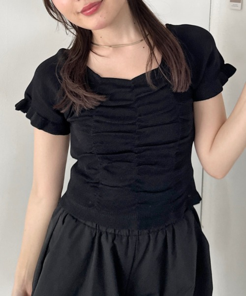 CLEA(クレア)の「半袖シャーリングフリルトップス(Tシャツ/カットソー・レディース・ホワイト/ピンク/ブラック/アイボリー・FREE)」の13枚目の写真