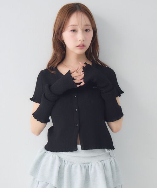 ems excite(エムズエキサイト)の「NTカーデ&アームカバーSET(ニット/セーター・レディース・ライトグレー/ブラック/グリーン・FREE)」の4枚目の写真