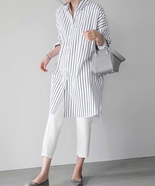 Flugge(フラッジー)の「ミドル丈ベーシックシャツ(シャツ/ブラウス・レディース・ホワイト/ホワイト×ブラック・MEDIUM/LARGE)」の5枚目の写真