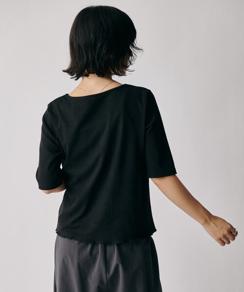 goocy(グーシー)の「テレコギャザー5分袖Vカーデ(Tシャツ/カットソー・レディース・ホワイト/チャコールグレー/ブラック・FREE)」の15枚目の写真