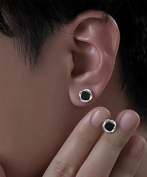 EK563/シルバーブラックストーンペアピアス/両耳用/メンズ(NEZ)