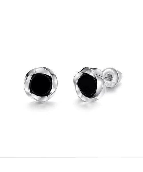 tunee（チュニー）の「EK563/シルバーブラックストーンペアピアス/両耳用/メンズ(NEZ)（ピアス（両耳用）・メンズ・シルバー・FREE）」の3枚目の写真
