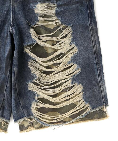 NOT4NERD(ノットフォーナード)の「NOT4NERD/ノットフォーナード/Camo Layered Distressed Bermuda Denim Pants(デニムパンツ・メンズ・ベージュ/ブルー・M/XL/L)」の9枚目の写真