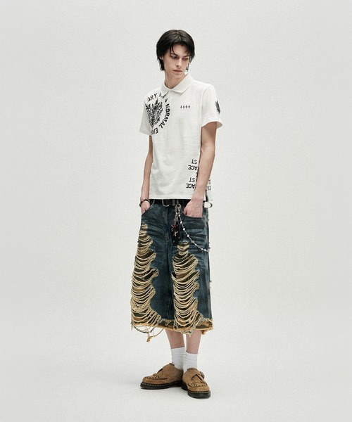NOT4NERD(ノットフォーナード)の「NOT4NERD/ノットフォーナード/Camo Layered Distressed Bermuda Denim Pants(デニムパンツ・メンズ・ベージュ/ブルー・M/XL/L)」の22枚目の写真