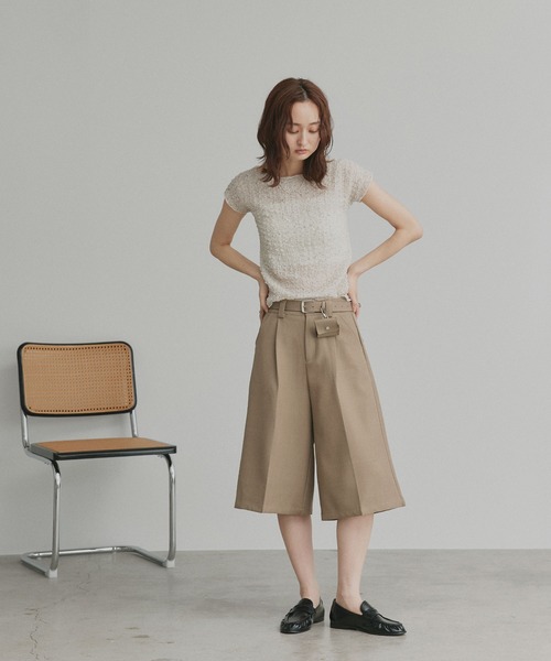 ad thie(アドティエ)の「フレンチスリーブ ポップコーン シアー トップス(Tシャツ/カットソー・レディース・オフホワイト/ブラック・FREE)」の3枚目の写真