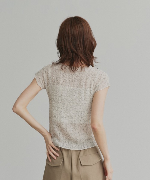 ad thie(アドティエ)の「フレンチスリーブ ポップコーン シアー トップス(Tシャツ/カットソー・レディース・オフホワイト/ブラック・FREE)」の7枚目の写真