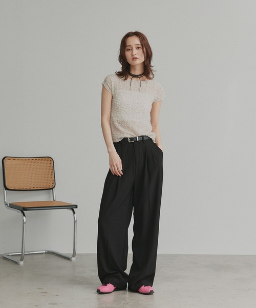 ad thie(アドティエ)の「フレンチスリーブ ポップコーン シアー トップス(Tシャツ/カットソー・レディース・オフホワイト/ブラック・FREE)」の10枚目の写真