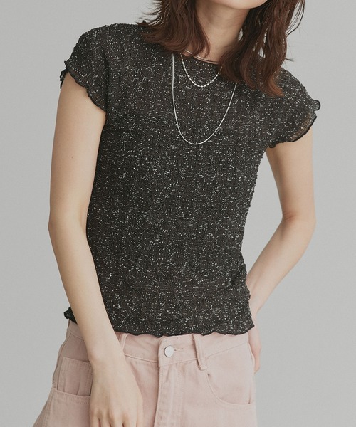 ad thie(アドティエ)の「フレンチスリーブ ポップコーン シアー トップス(Tシャツ/カットソー・レディース・オフホワイト/ブラック・FREE)」の18枚目の写真