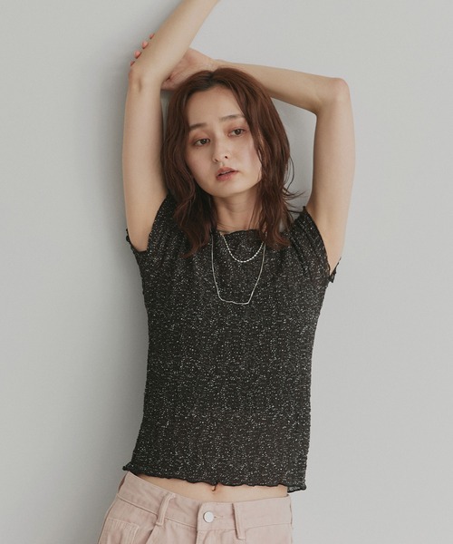 ad thie(アドティエ)の「フレンチスリーブ ポップコーン シアー トップス(Tシャツ/カットソー・レディース・オフホワイト/ブラック・FREE)」の20枚目の写真