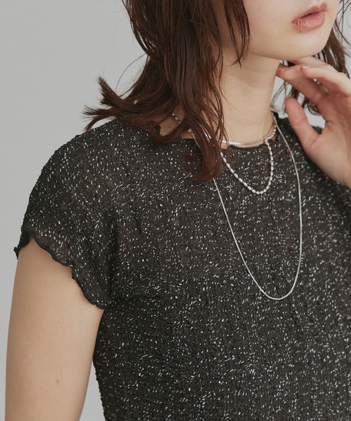 ad thie(アドティエ)の「フレンチスリーブ ポップコーン シアー トップス(Tシャツ/カットソー・レディース・オフホワイト/ブラック・FREE)」の22枚目の写真