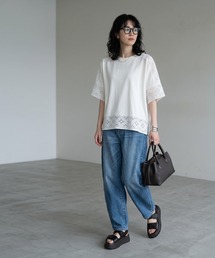 【BLK001】レースパッチワークデザインTシャツ