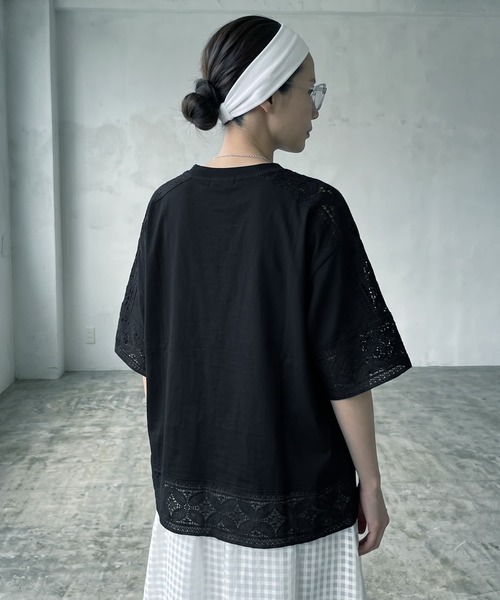 STYLE DELI(スタイルデリ)の「【BLK001】レースパッチワークデザインTシャツ(Tシャツ/カットソー・レディース・ホワイト/ブラック/グレー・FREE)」の16枚目の写真