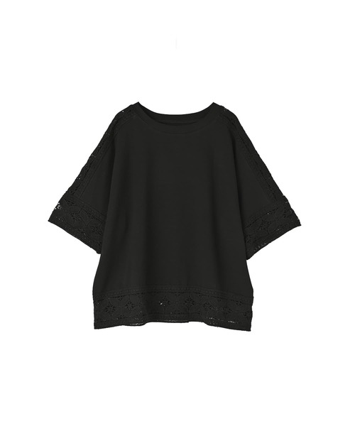 STYLE DELI(スタイルデリ)の「【BLK001】レースパッチワークデザインTシャツ(Tシャツ/カットソー・レディース・ホワイト/ブラック/グレー・FREE)」の4枚目の写真